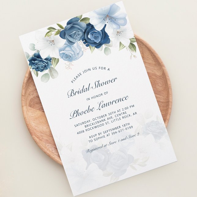 Papelaria Chá de panela Floral Azul Dusty (Dusty Blue Floral Bridal Shower Invitation Stationery)