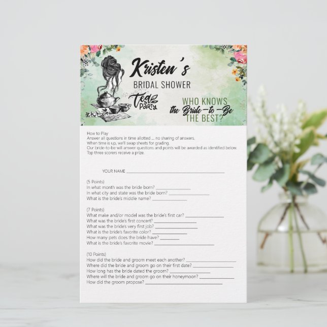 Papelaria Chá de panela Tea Party Que Conhece O Melhor Cartã (Em pé/Frente)