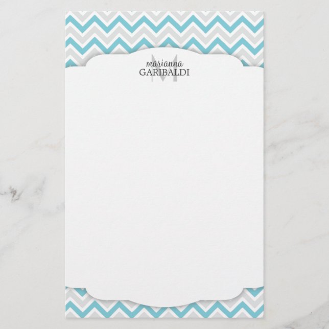 Papelaria Chevron azul e moderno personalizado (Frente)