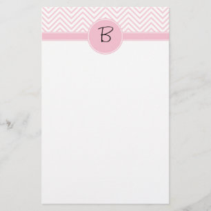 Papelaria Chevron cor-de-rosa na moda delicado Monogrammed
