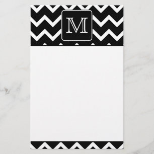 Papelaria Chevron preto e branco com monograma feito sob