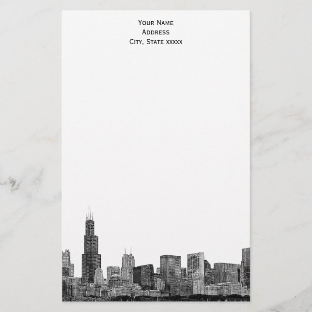 Papelaria Chicago Skyline Etch 01 Stationery (Frente)