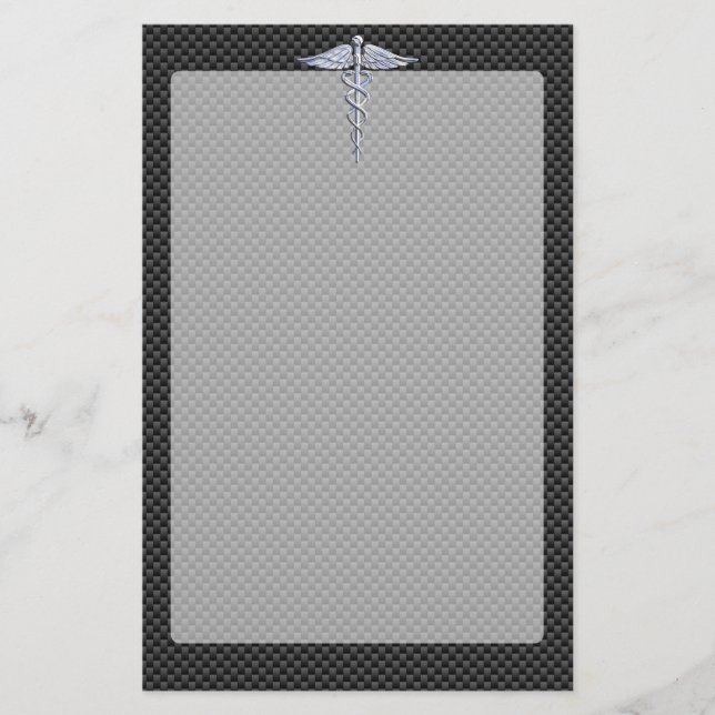 Papelaria Chrome Caduceus Símbolo médico Fibra de Carbono Pr (Frente)