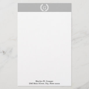 Papelaria Cinza Branco Trigo Laurel Wreath Monograma Inicial