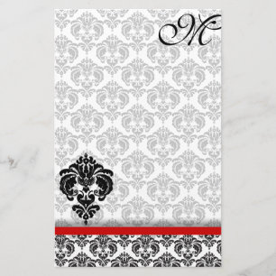 Papelaria Cinza Damask Monograma 100% Papel para Reciclado