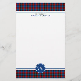 Papelaria Clan MacLachlan Tartan Vermelho e Xadrez Azul Mono
