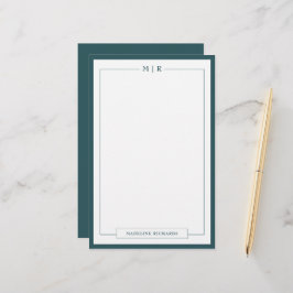 Papelaria Classic Monogram Smoke Green Border Stationery