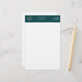 Papelaria Clássico Laurel Wreath Teal Dourado Monograma