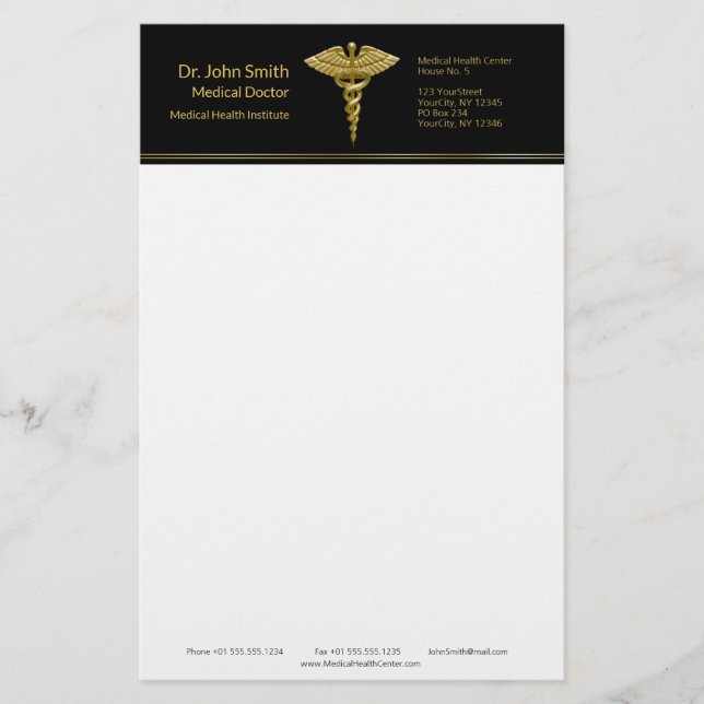 Papelaria Classy Medical Gold Caduceu em Preto - Material de (Frente)