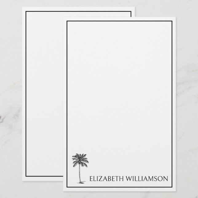 Papelaria Coastal Black Palmetto Palm Tree Personalized (Frente/Verso)