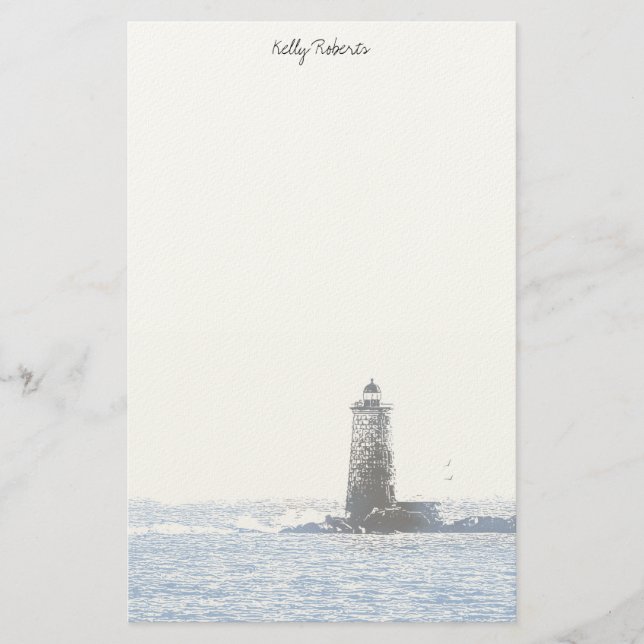 Papelaria Coastal Lighthouse & Atlantic Ocean Nautical Theme (Frente)