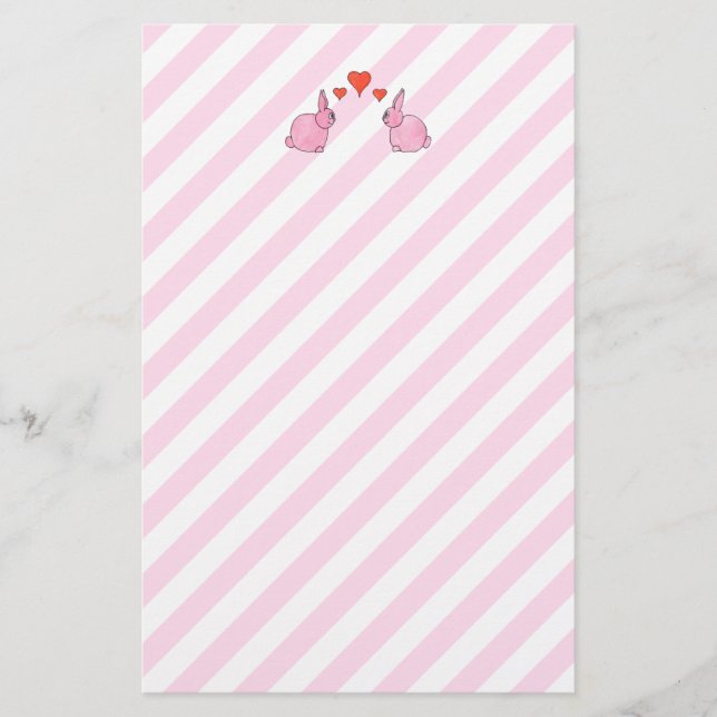 Papelaria Coelhos cor-de-rosa com corações (Frente)