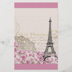 Papelaria Colagem da torre Eiffel do vintage com Wildflowers