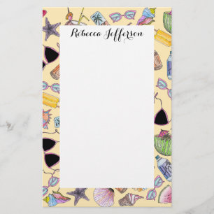 Papelaria Colagem feminino bonito da praia do verão no