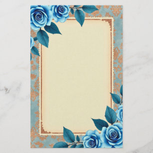 Papelaria com Selo Floral Azul Vintage