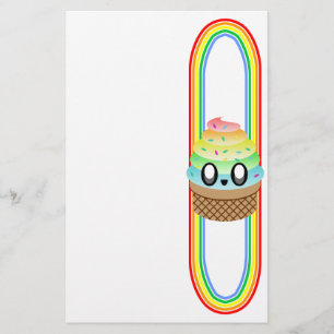 PAPELARIA CONE DE SORVETE KAWAII DELICIOSO ARCO-ÍRIS
