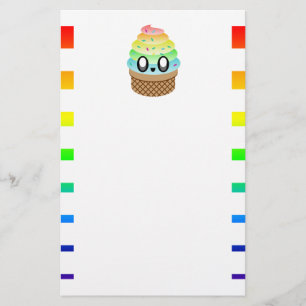 Papelaria Cone de Sorvete Kawaii Listras Coloridas Delicioso