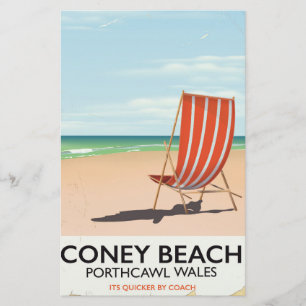 Papelaria Coney Beach Porthcawl Wales travel poster