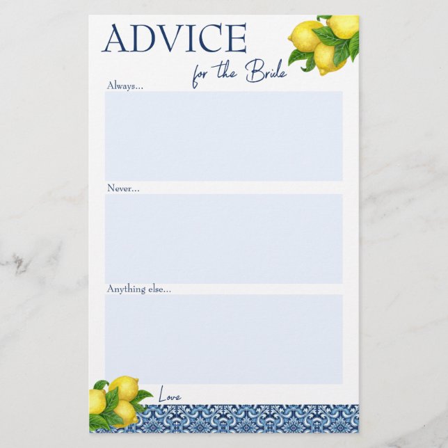 Papelaria Conselhos sobre jogos de chá de panela para a noiv (Frente)