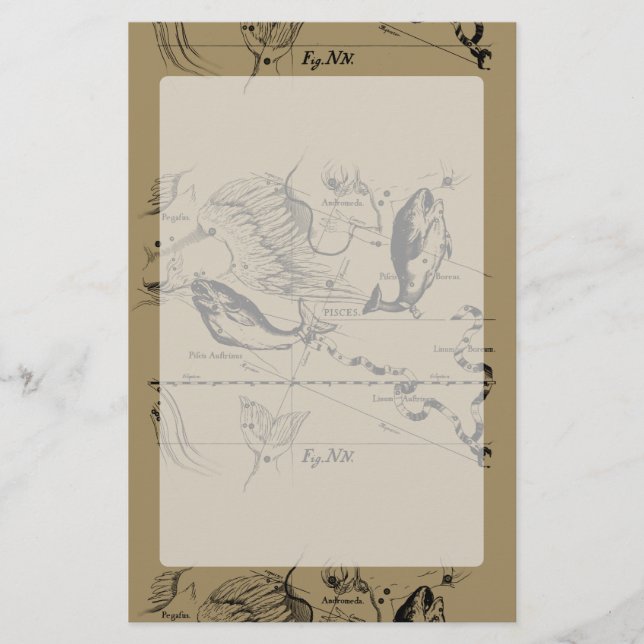 Papelaria Constelação Hevelius 1690 dos peixes no Taupe (Frente)