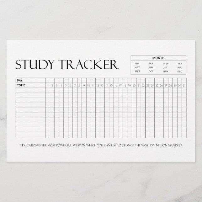 Papelaria Controlador de Estudo | Mês | 31 dias | Tópico | P (Frente)
