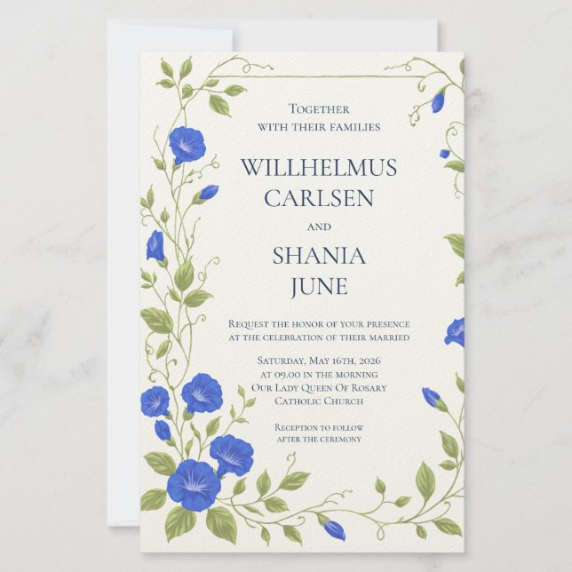 Papelaria Convite de Casamento Flor de Glória da Manhã (Frente)