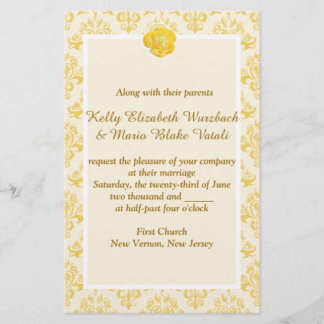 Papelaria Convite de casamento floral amarelo (Frente)