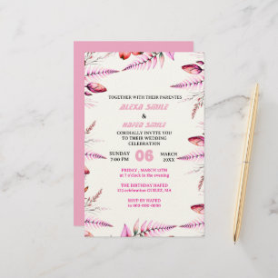 Papelaria Convite de Casamento Rosa Bege Elegante Dourado ,