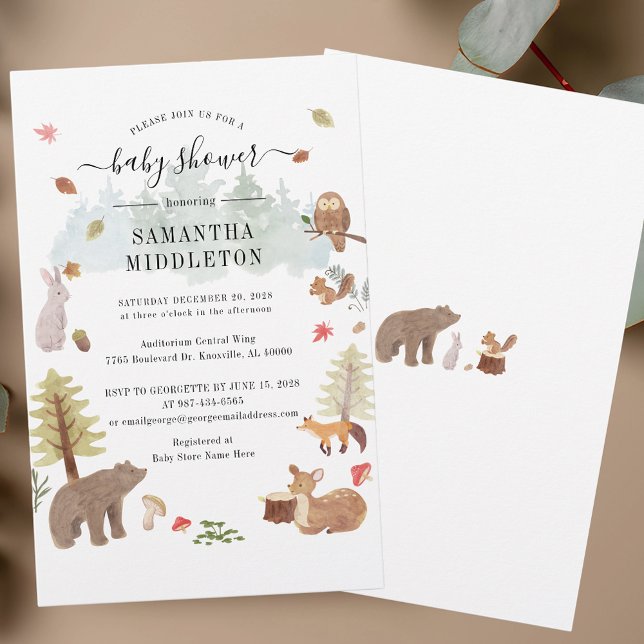 Papelaria Convite para animais de floresta Chá de fraldas mo (Rustic Fall Woodland Animals Baby Shower Invitation Stationery)