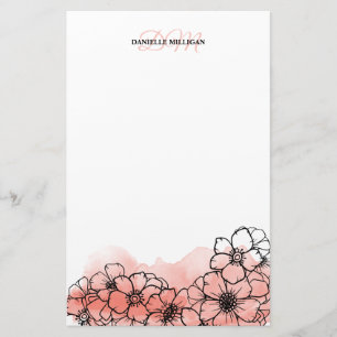 Papelaria Cor Amarela Quente Aquarela Linha Floral Nome Arte