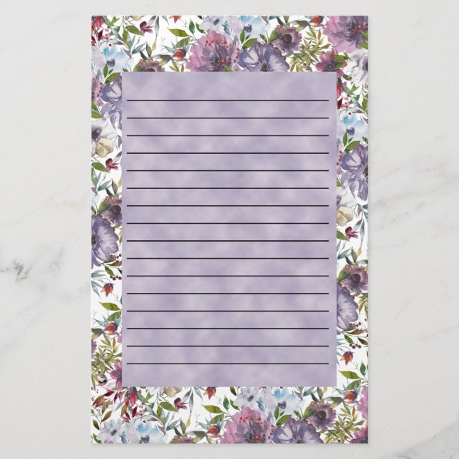 Papelaria Cor Azul-Roxo Floral (Frente)