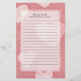 Papelaria Cor de Água de Corações Rosa Personalizados