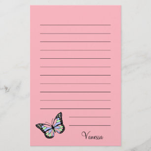 Papelaria Cor-de-rosa com script preto e borboleta