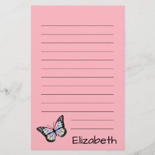 Papelaria Cor-de-rosa com texto preto e borboleta