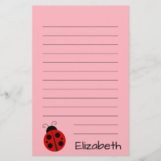 Papelaria Cor-de-rosa com texto preto e Ladybug