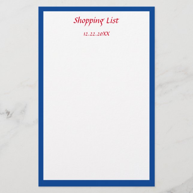 Papelaria Cor Personalizada da Lista de Compra de Borda Azul (Frente)