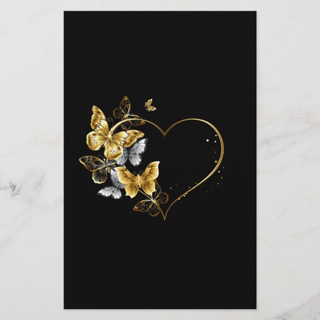 Papelaria Coração com Borboletas Ouros (Frente)