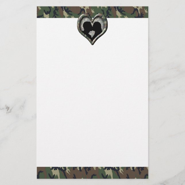 Papelaria Coração da Silhouette Camo, Casal de Beijo Militar (Frente)