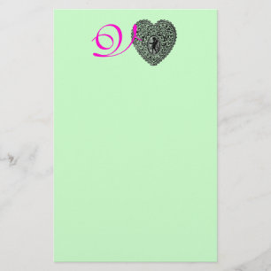 Papelaria CORAÇÃO DE RENDAS CUPIDO MONOGRAMA, rosa fúcsia ve
