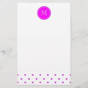 Papelaria Corações Brilhantes Rosa de Fuchsia com Monogram