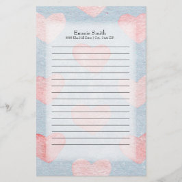 Papelaria Corações Cor-de-Rosa Personalizados em Aquarela Az
