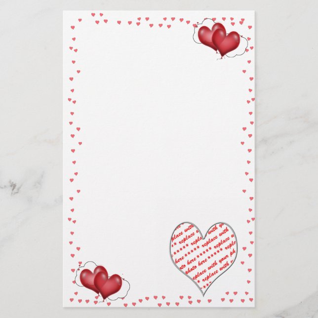 Papelaria Corações de Balões com Quadro de Fotografias (Frente)