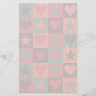 Papelaria Corações E Estrelas Padrão Rosa