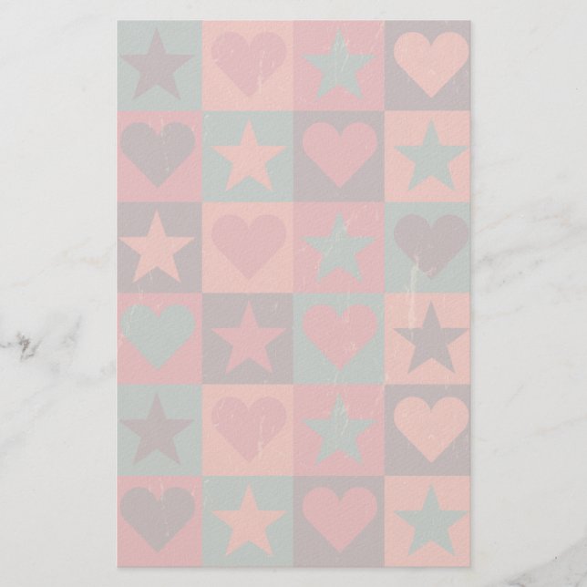 Papelaria Corações E Estrelas Padrão Rosa (Frente)