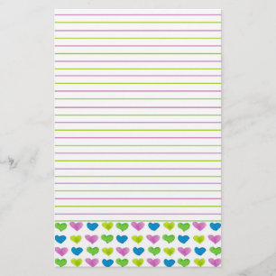 Papelaria Corações Pastel azuis verdes da aguarela alinhad