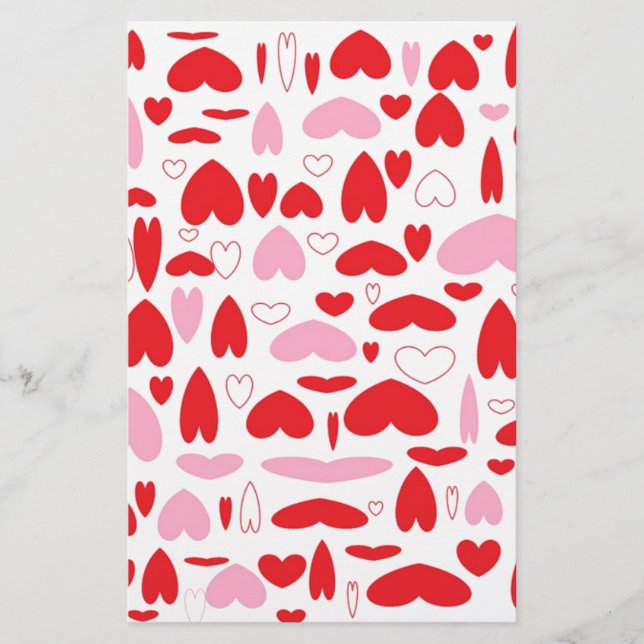 Papelaria Corações Vermelho E Rosa (Frente)