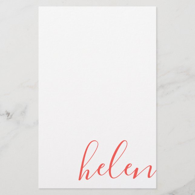 Papelaria Coral Personalizado de Nome de Script Moderno (Frente)