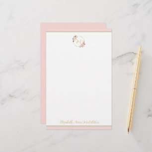 Papelaria Coroa Floral de Monograma com Aquarela Rosa e Verd