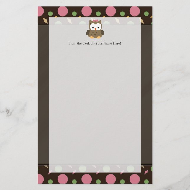 Papelaria Coruja-Arco-rosa-branca (Frente)