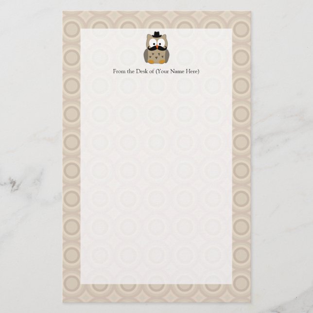 Papelaria Coruja com bigode e chapéu (Frente)